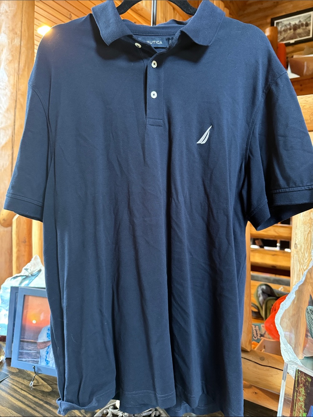 Nautica Men's Navy Short-Sleeve Polo with White Sail Logo